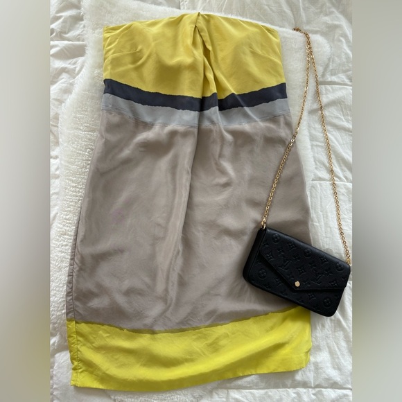 Reiss Strapless Silk Dress in Yellow and Gray Sz 6 - Picture 5 of 15